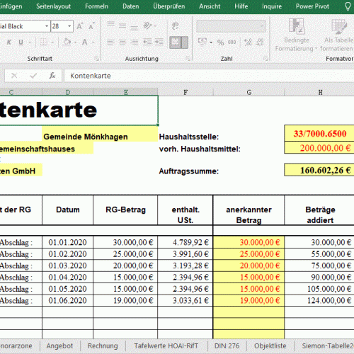 Kontenkarte - HOAI-Excel.de